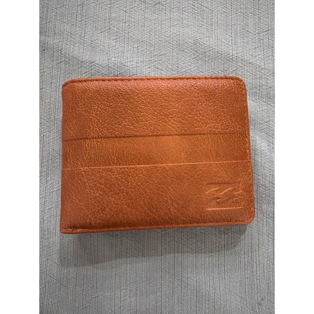Billabong Mens Bifold Wallet Tan Faux Leather ID Window Card Slots Surf Style